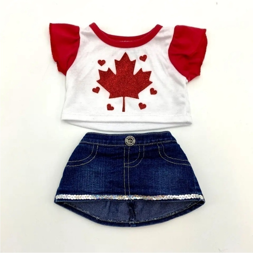 Build-A-Bear Canadian Maple Leaf Shirt & Denim Jean Skirt BABW Outfit